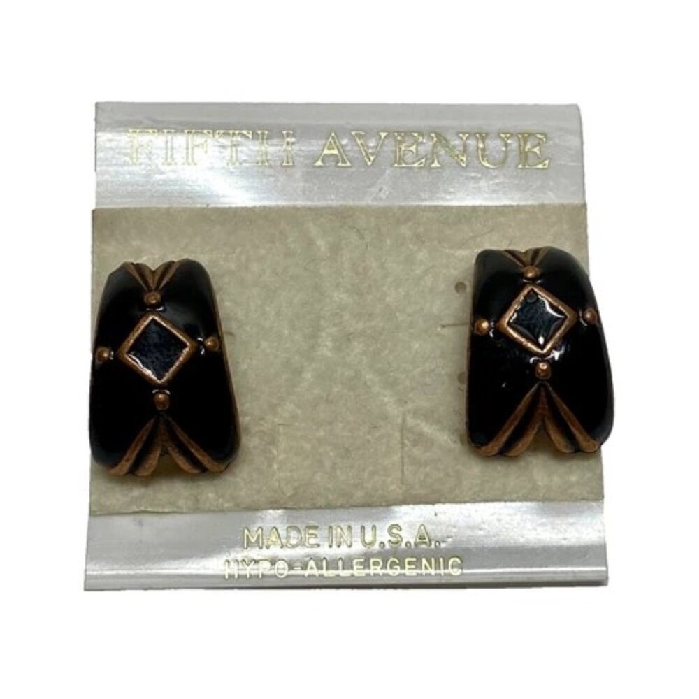 Fifth Avenue Earrings Hypo-Allergenic Black Enamel Copper Paint‎ Stud Post NOS